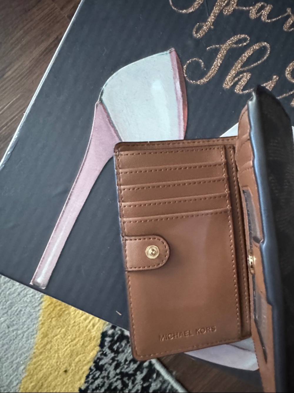 Michael Kors Dark Brown Textured Wallet with Gold Logo - Picture 3 of 6